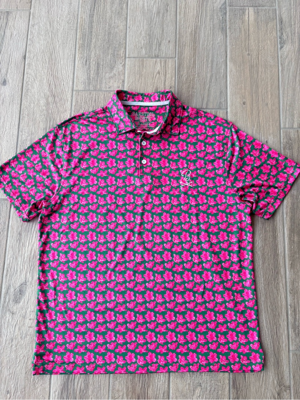 Barstool Sports Men’s Golf Polo Azalea Print Polo Green/Pink Size XL